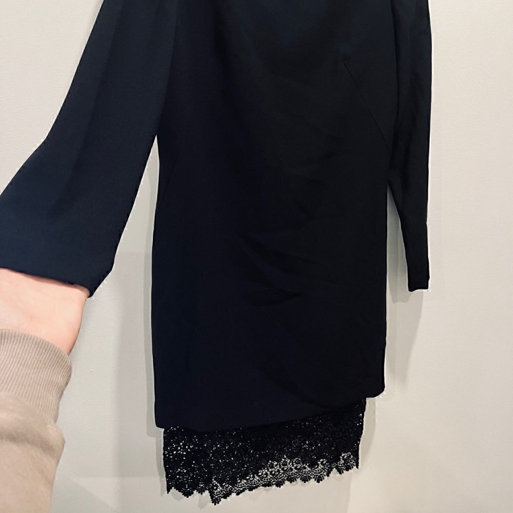 Vintage Rouie Black Lace Minimalist Modest Midi Sheath Dress Made in Canada sz M - Picture 2 of 8